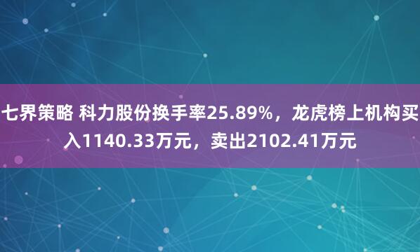 七界策略 科力股份换手率25.89%，龙虎榜上机构买入1140.33万元，卖出2102.41万元